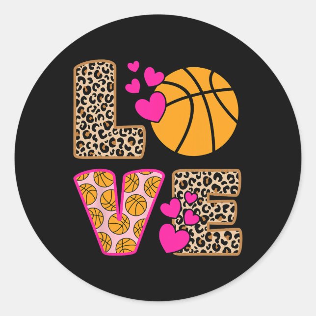 Cute Love Basketball Leopard Print Women Girls Bas Classic Round Sticker (Front)