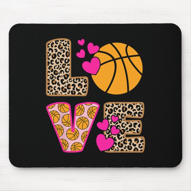 Cute Love Basketball Leopard Print Women Girls Bas Mouse Pad (Front)