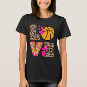 Cute Love Basketball Leopard Print Women Girls Bas T-Shirt