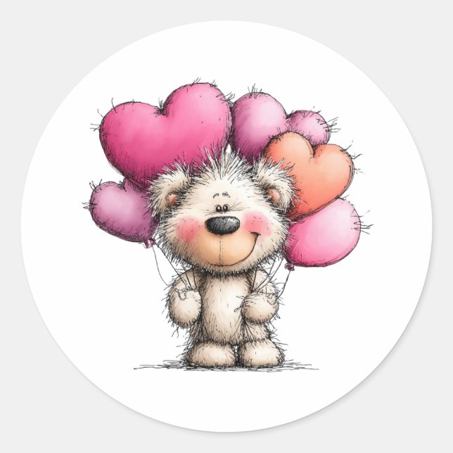 Cute Love Bear Classic Round Sticker (Front)