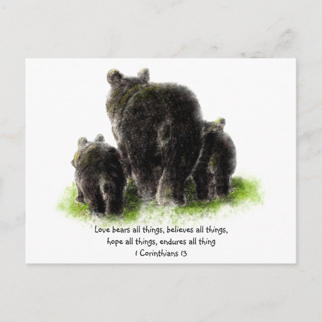 Cute Love Bears all things Quote 1Corinthians 13 Postcard (Front)