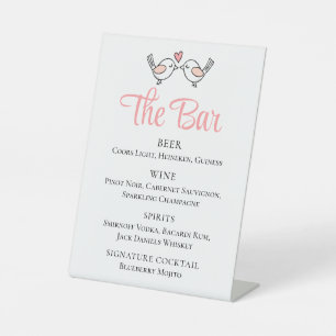 Cute Love Birds Black Pink Lovebirds Wedding Bar  Pedestal Sign