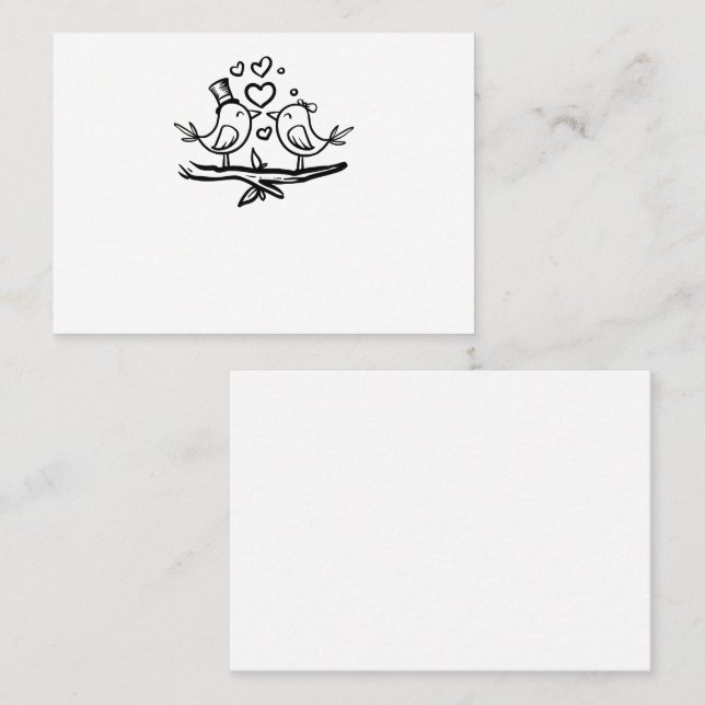 Cute Love Birds Black White Lovebirds Wedding Place Card (Front/Back)