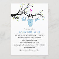 Cute Love Birds Boy Baby Shower Invitation