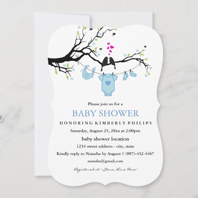 Cute Love Birds Boy Baby Shower Invite (Front)