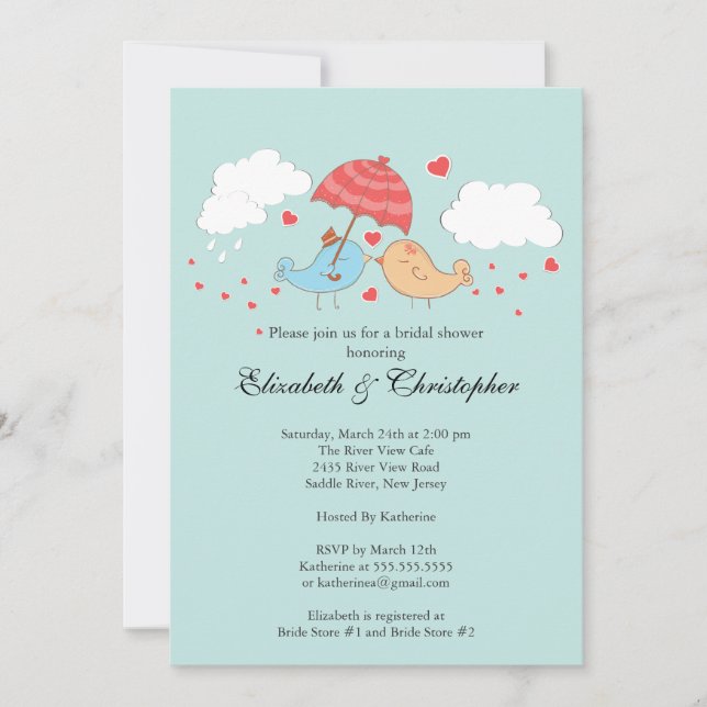 Cute Love Birds Bridal Shower Invitation (Front)