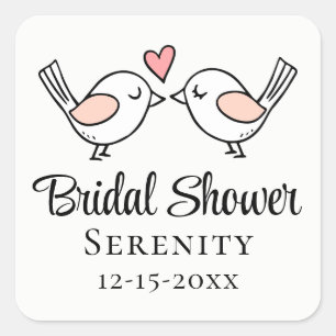 Cute Love Birds Cartoon Lovebirds Bridal Shower Square Sticker