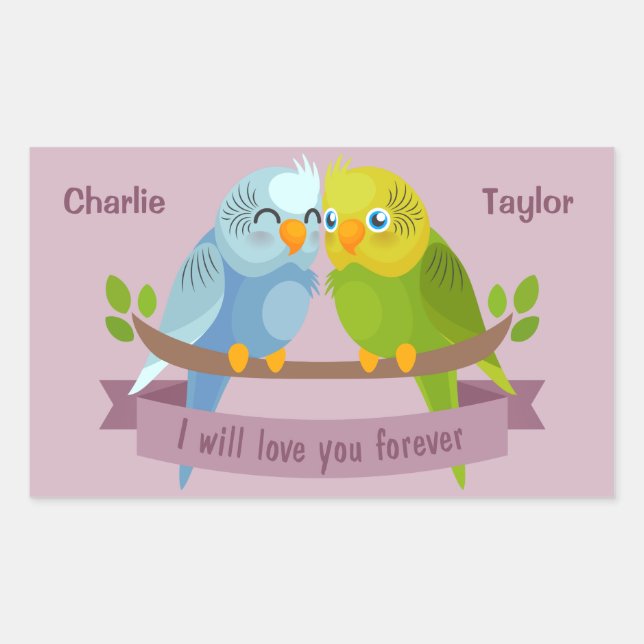 Cute Love Birds custom names stickers (Front)