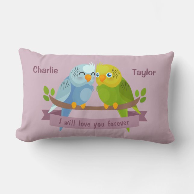 Cute Love Birds custom names throw pillows (Front)