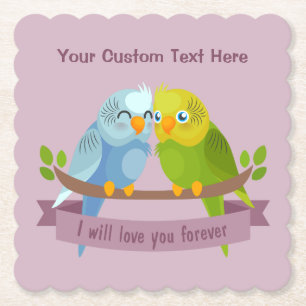 Cute Love Birds custom text paper coasters