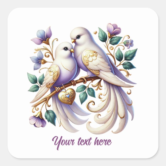 Cute love birds customizable Wedding  Square Sticker (Front)