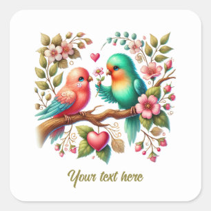 Cute love birds customizable Wedding  Square Sticker