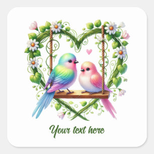 Cute love birds customizable Wedding  Square Sticker