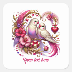 Cute love birds customizable Wedding Square Sticker