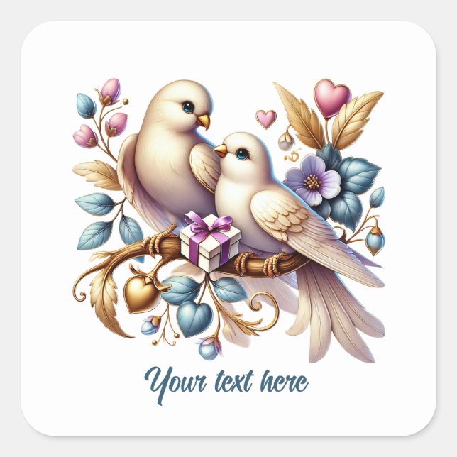 Cute love birds customizable Wedding  Square Sticker (Front)