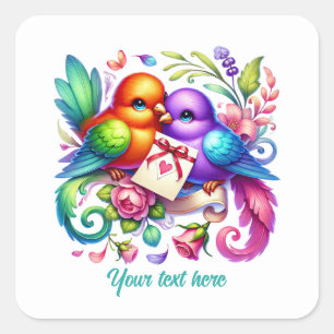 Cute love birds customizable Wedding  Square Sticker