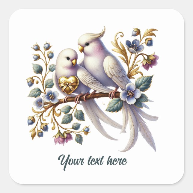 Cute love birds customizable Wedding  Square Sticker (Front)