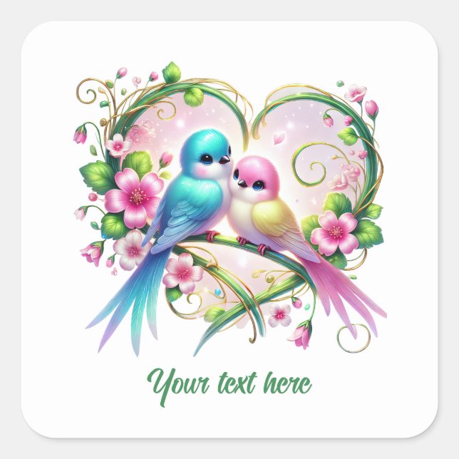 Cute love birds customizable Wedding  Square Sticker (Front)
