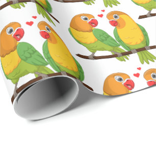 Cute Love Birds Green Yellow Lovebirds Wedding  Wrapping Paper
