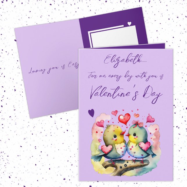 Cute love birds name purple Valentine's Day Card (Creator Uploaded)