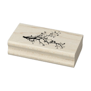 Cute love birds on a tree branch rubber stamp