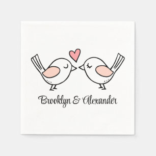 Cute Love Birds Pink Black Lovebird Wedding Napkin