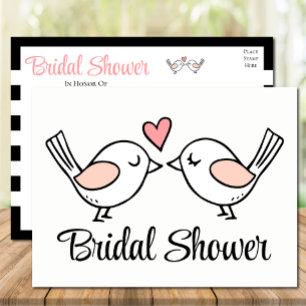 Cute Love Birds Pink Black Lovebirds Bridal Shower Invitation Postcard