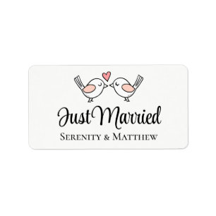 Cute Love Birds Pink Black Wedding Lovebirds Labe Label