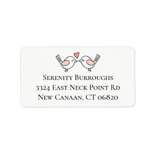 Cute Love Birds Pink Black  Wedding Lovebirds Label
