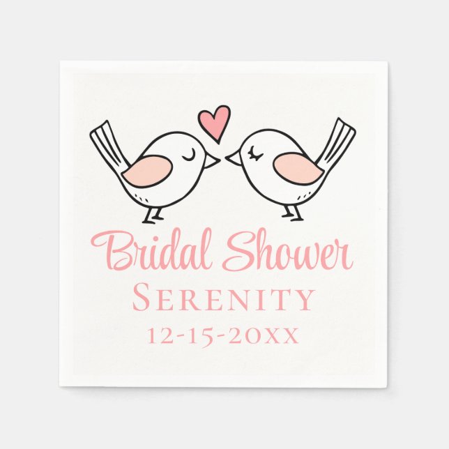 Cute Love Birds Pink Lovebirds Bridal Shower  Napkin (Front)