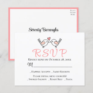  Cute Love Birds Pink Lovebirds Wedding RSVP   Postcard