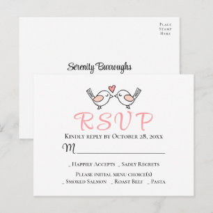 Cute Love Birds Pink Lovebirds Wedding RSVP Postcard