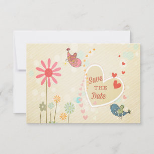 Cute Love Birds Save The Date Invitation