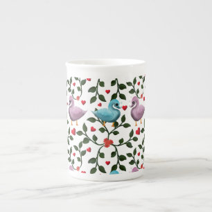 Cute Love Birds Seamless Pattern Romantic Bone China Mug