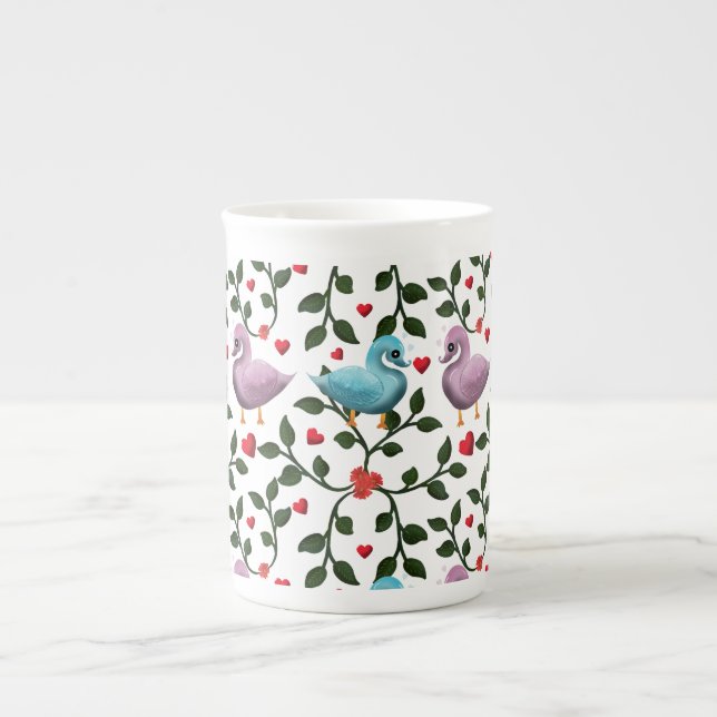 Cute Love Birds Seamless Pattern Romantic  Bone China Mug (Front)