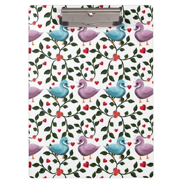Cute Love Birds Seamless Pattern Romantic  Clipboard (Front)