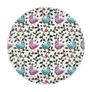 Cute Love Birds Seamless Pattern Romantic Cutting Board