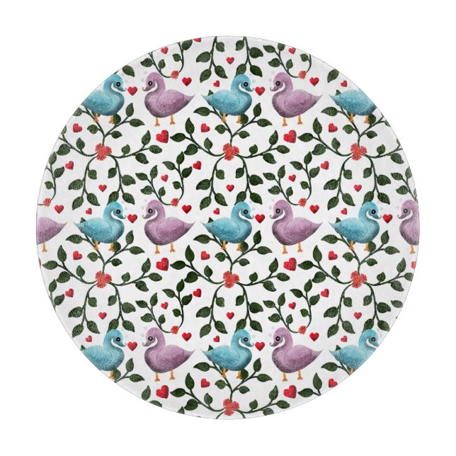 Cute Love Birds Seamless Pattern Romantic  Cutting Board (Front)