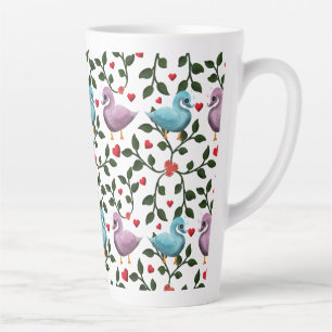 Cute Love Birds Seamless Pattern Romantic Latte Mug