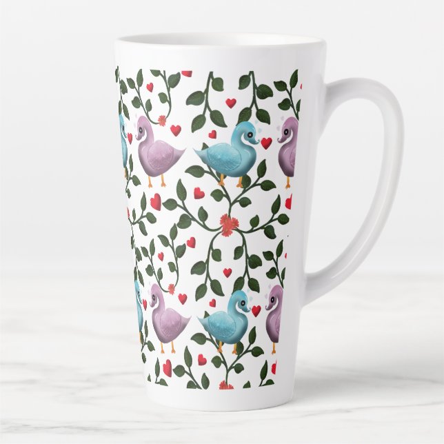 Cute Love Birds Seamless Pattern Romantic  Latte Mug (Right)