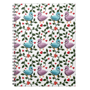 Cute Love Birds Seamless Pattern Romantic  Notebook