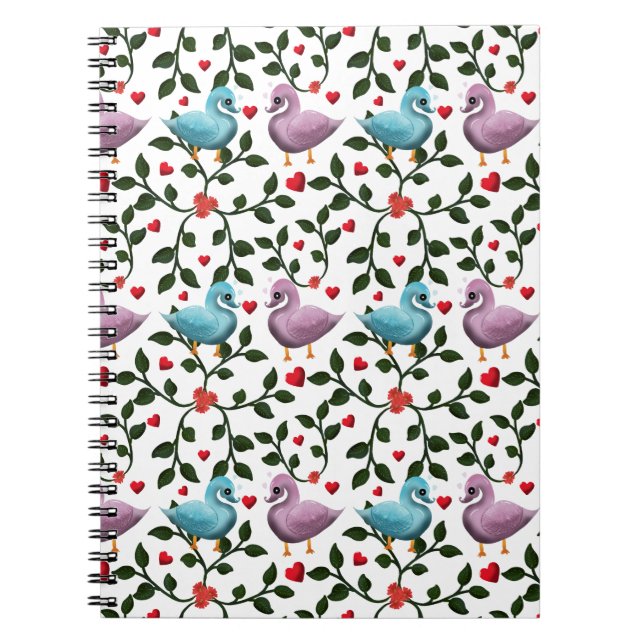 Cute Love Birds Seamless Pattern Romantic  Notebook (Front)