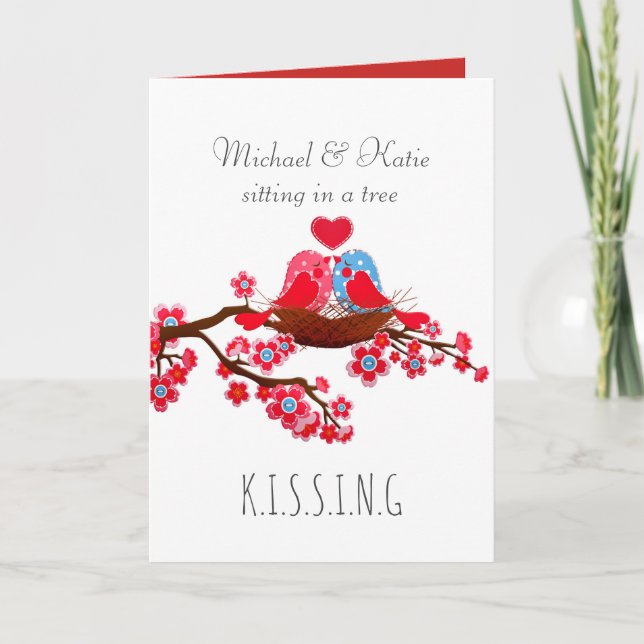 Cute Love Birds Sitting in a Tree Valentine's Card (Front)