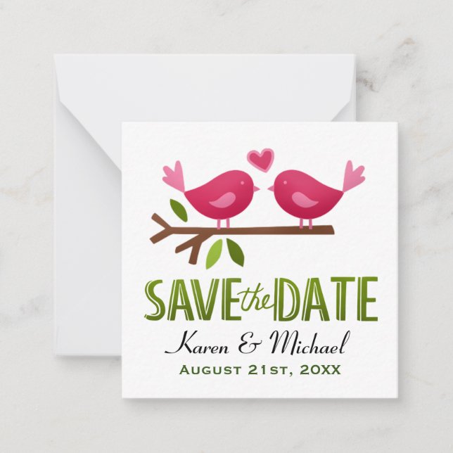 Cute Love Birds Spring Save the Date Card (Front)