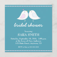 Cute Love Birds Teal Bridal Shower Invite