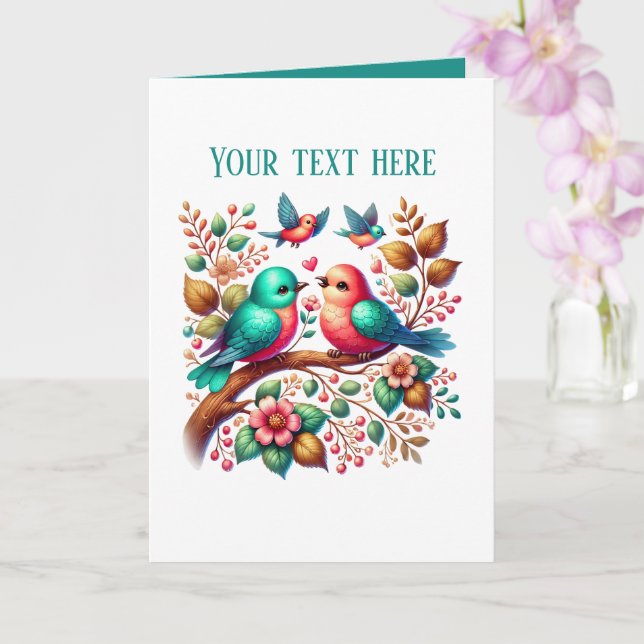 Cute love birds Wedding add text  Card (Orchid)