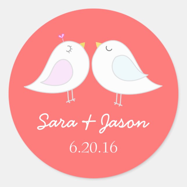 Cute love birds wedding sticker (Front)