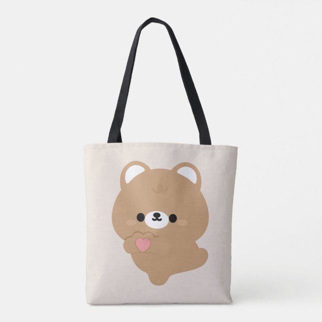 Cute Love Brown Bear Tote Bag (Back)