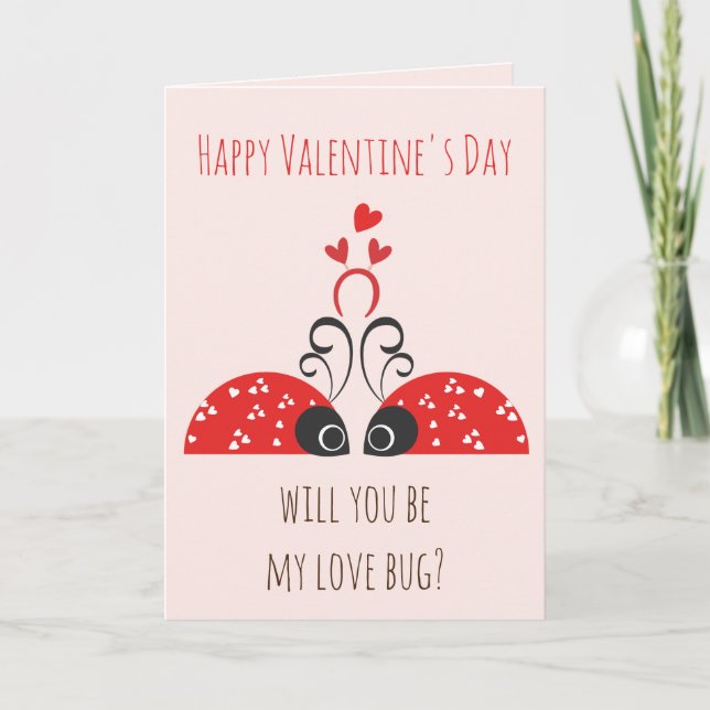 Cute Love Bug - Whimsical Valentine's Day Card (Front)