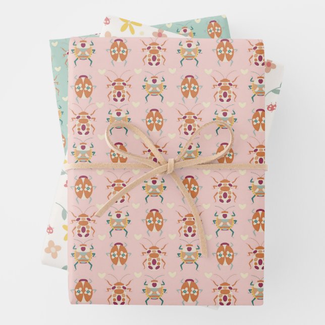 Cute Love Bugs Wrapping Paper Sheet (In situ)